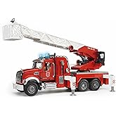 Bruder 02821 Mack Granite Fire Engine with Ladder, Pump, Light &amp; Sound | 1:16 scale, folding exterior mirrors, made in Germany, ages 4+