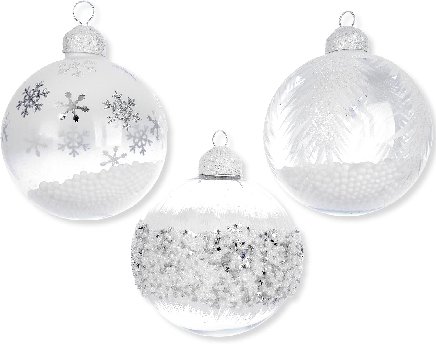 Snow Globes - Snow Globe Blown Glass Ornament Christmas Tree Decorations, Set of 3