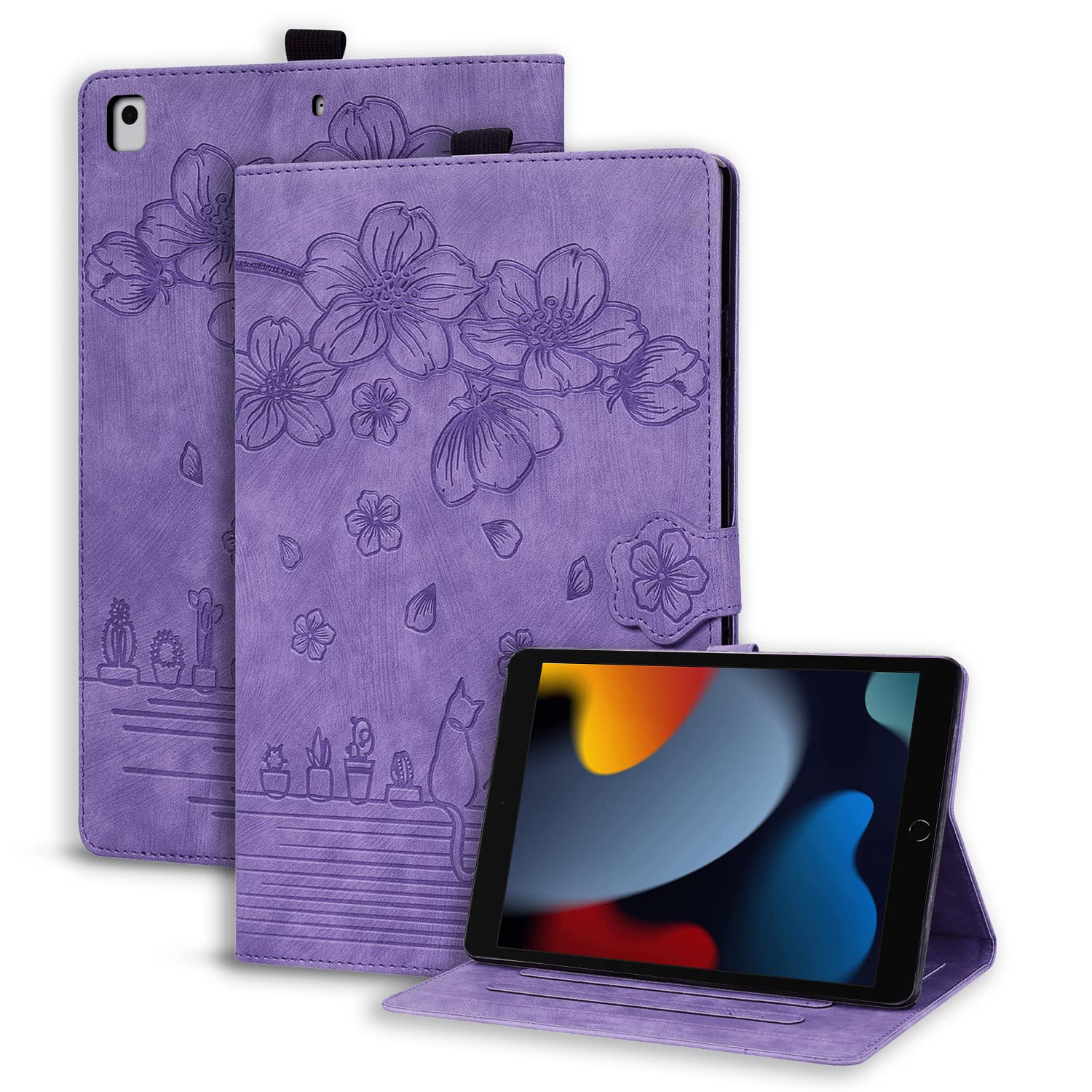 Succtopy Case for iPad 9th/8th/7th Generation (2021/2020/2019) 10.2 Inch Folio Flip PU Leather Cover with Stand Function Protective Tablet Case with Pen Holder for iPad 10.2" Purple