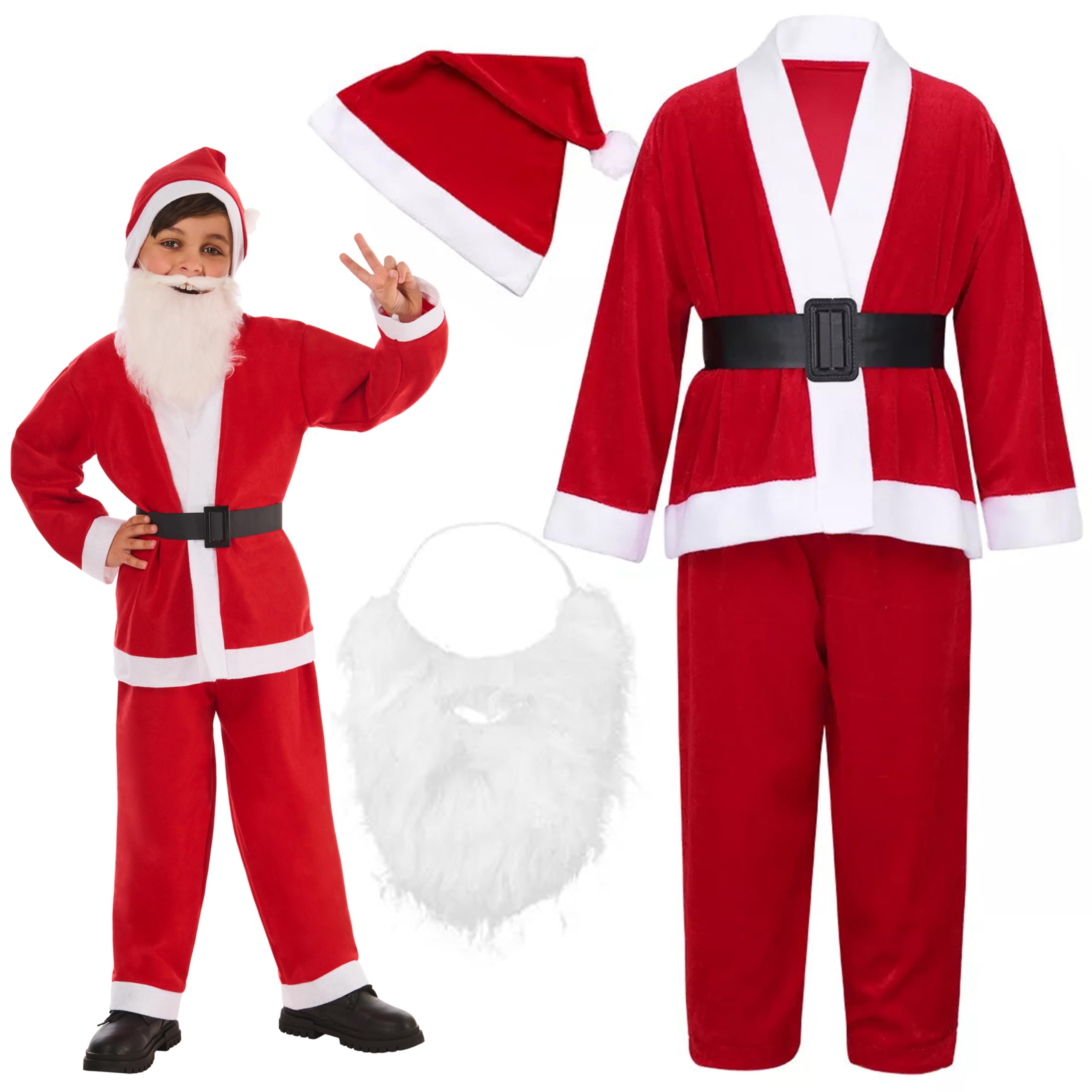 Dreamzfit - Childrens Santa Boy Christmas 5 Pcs Suit Costume Xmas Dress Up Fancy Dress Kids Cosplay Outfits Christmas Decorations Xmas Holiday Party (Boys Santa 7-9 Years)