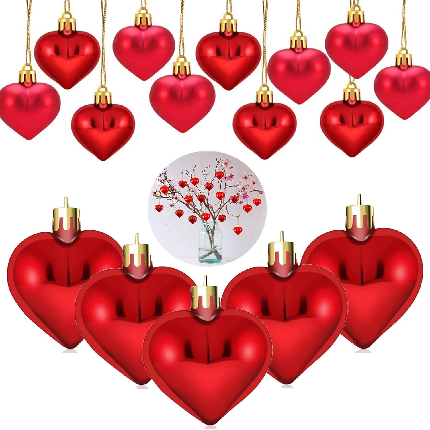 24 Pcs Valentine's Day Heart Hanging Ornaments