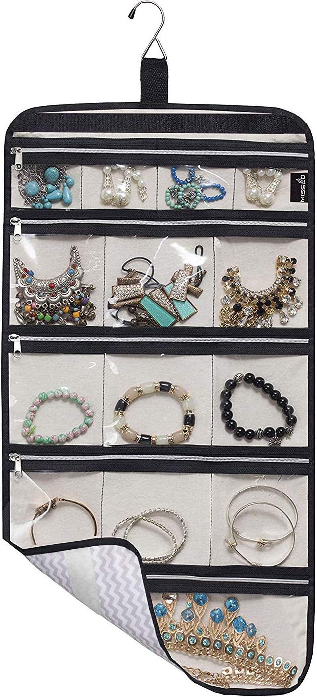 MISSLO Hanging Jewelry Organizer Travel Foldable Jewelry