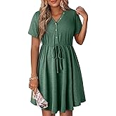 Dokotoo Womens Spring Summer Dresses 2026 Casual Tunic Dress Short Sleeve V Neck Flowy Swing Mini Shift Dress