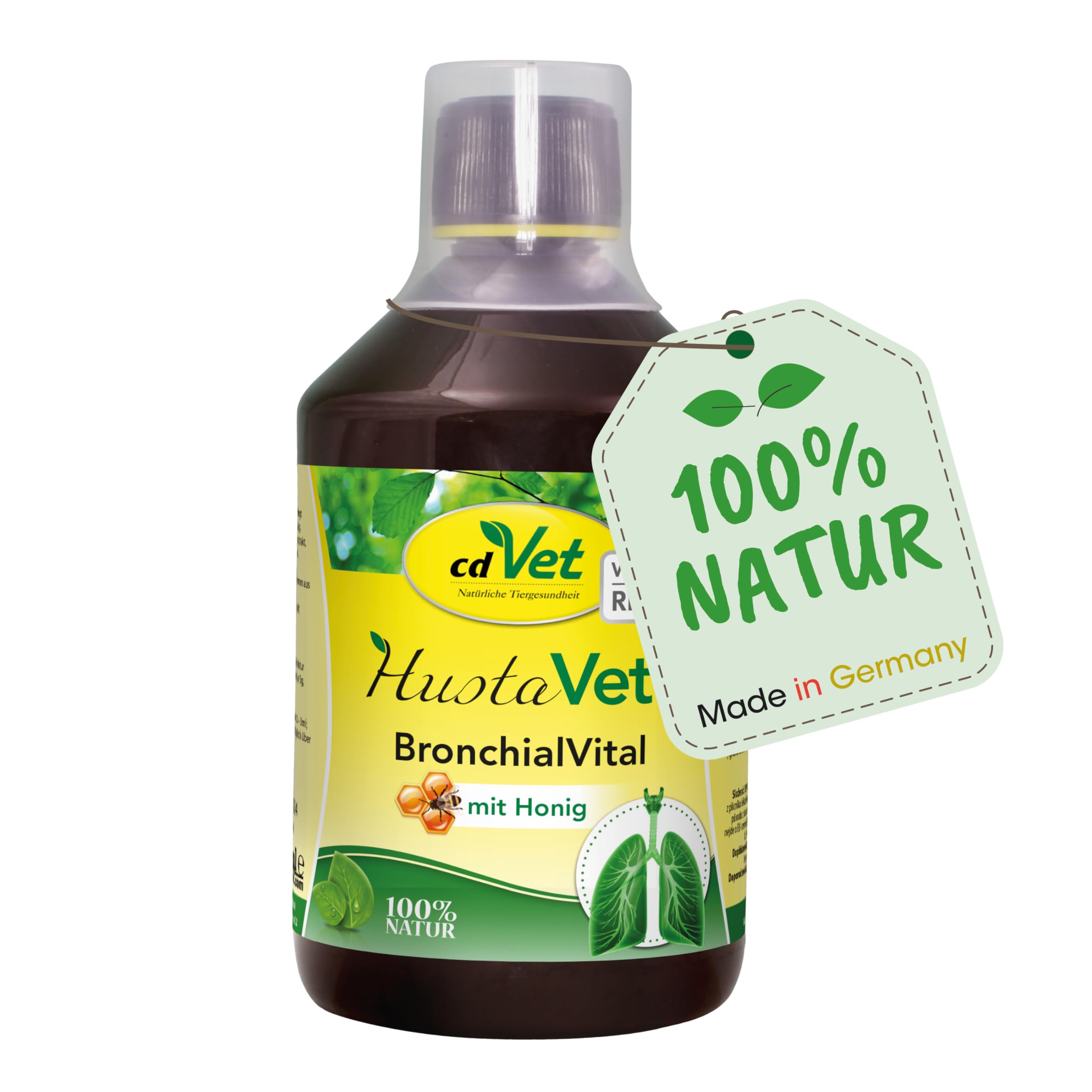 cdVet Natural Products CoughVet BronchialVital 500 ml - Dog - supports upper respiratory function and respiratory condition - self-cleaning mechanism of the bronchia - Immune defense -