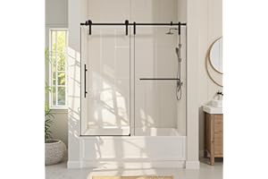 Lyngins Shower Door 56-60" W * 66" H Glass Shower Door Single Sliding Frameless Bathtub Shower Doors with 5/16" SGCC Certified Tempered Glass and Stainless Steel Frame for Bathroom, Matte Black
