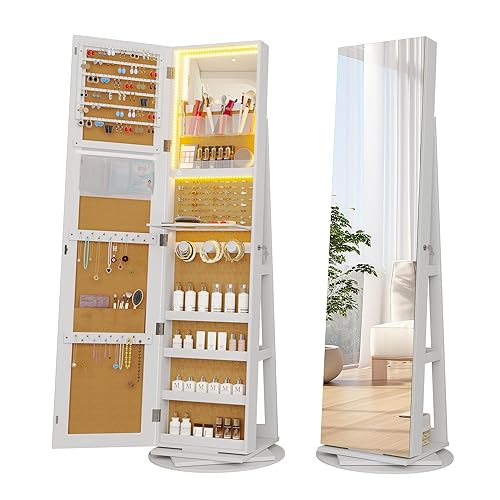 Vlsrka LED Jewelry Armoire with Full Length Mirror 360° Rotating