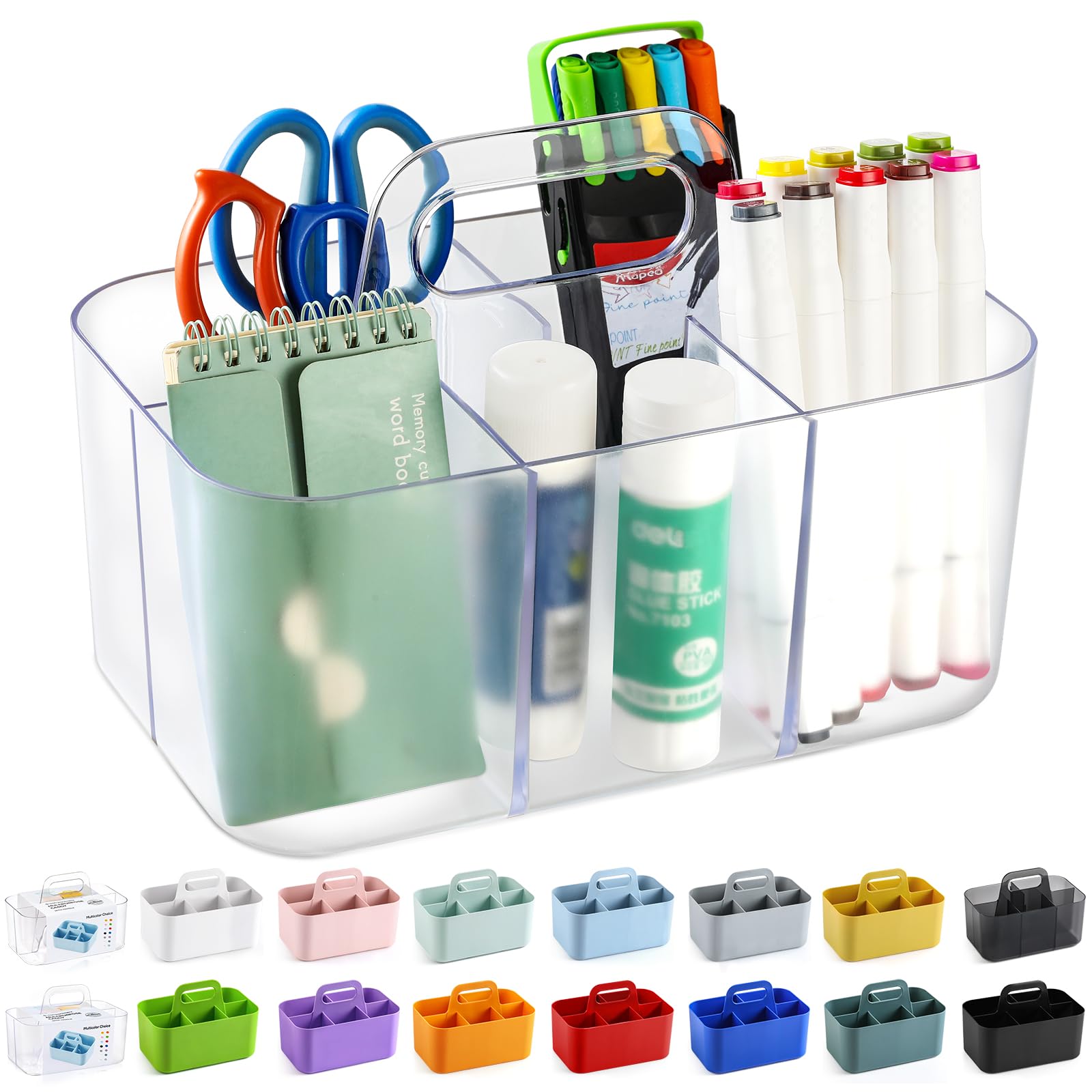 Photo 1 of Multiuse Caddy Organizer with Handle - Stackable Plastic Bin - Divided Storage Tote Holder for Art Craft Supplies, Makeup, Bathroom, Shower, Cleaning, Kitchen, Office, Dorm, Desktop - Frosted Clear