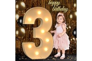 MIXIFOX 3FT Marquee Numbers, Light Up Numbers 3 for 3rd 13th 30th Birthday Decorations, Big Numbers for Party Decorations, Large Light Up Numbers for Party Decor DIY Pre-Cut Foamboad Mosaic Numbers