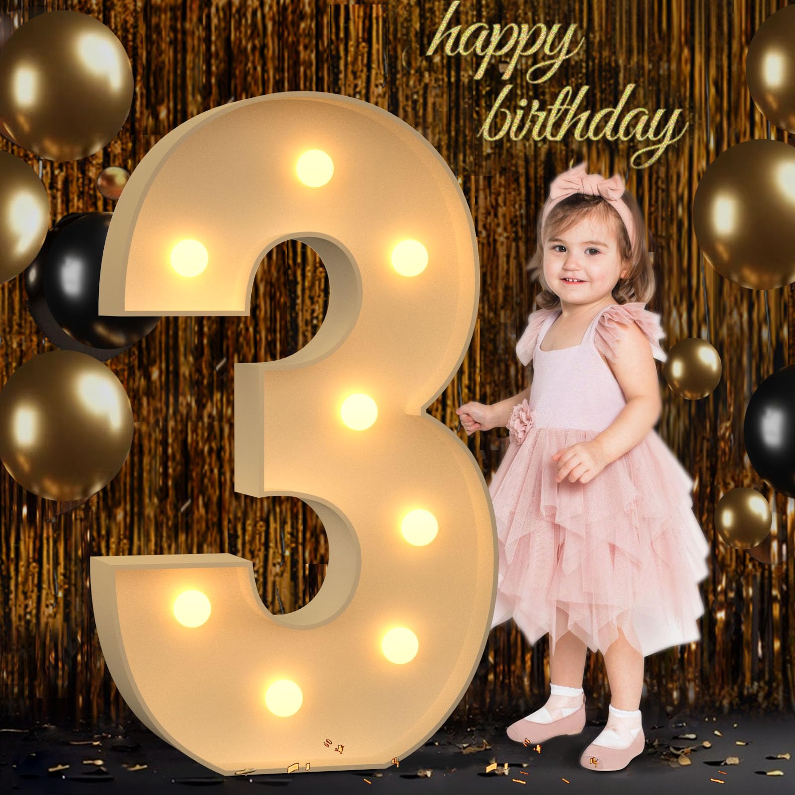 Photo 1 of 3FT Marquee Numbers, Light Up Numbers 3 for 3rd 13th 30th Birthday Decorations, Big Numbers for Party Decorations, Large Light Up Numbers for Party Decor DIY Pre-Cut Foamboad Mosaic Numbers