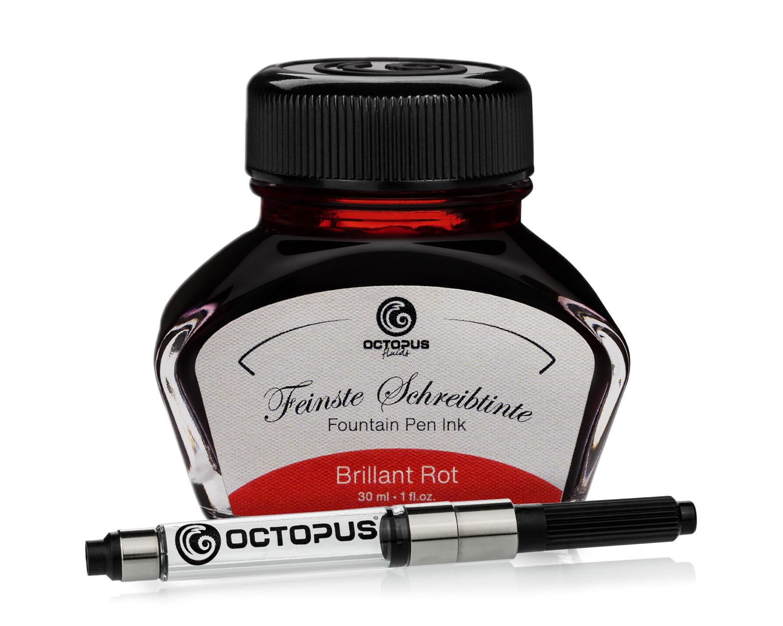 Octopus Fluids Brillant Rot - Writing Ink with Converter, Fountain Pen Ink, Red 30 ml