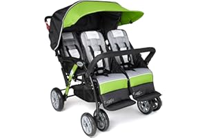 Gaggle by Foundations Compass Quad 4 Seat Stroller | 4-Seat Stroller for Daycare | 4-Seater with Oversized Canopy | 5-Point H