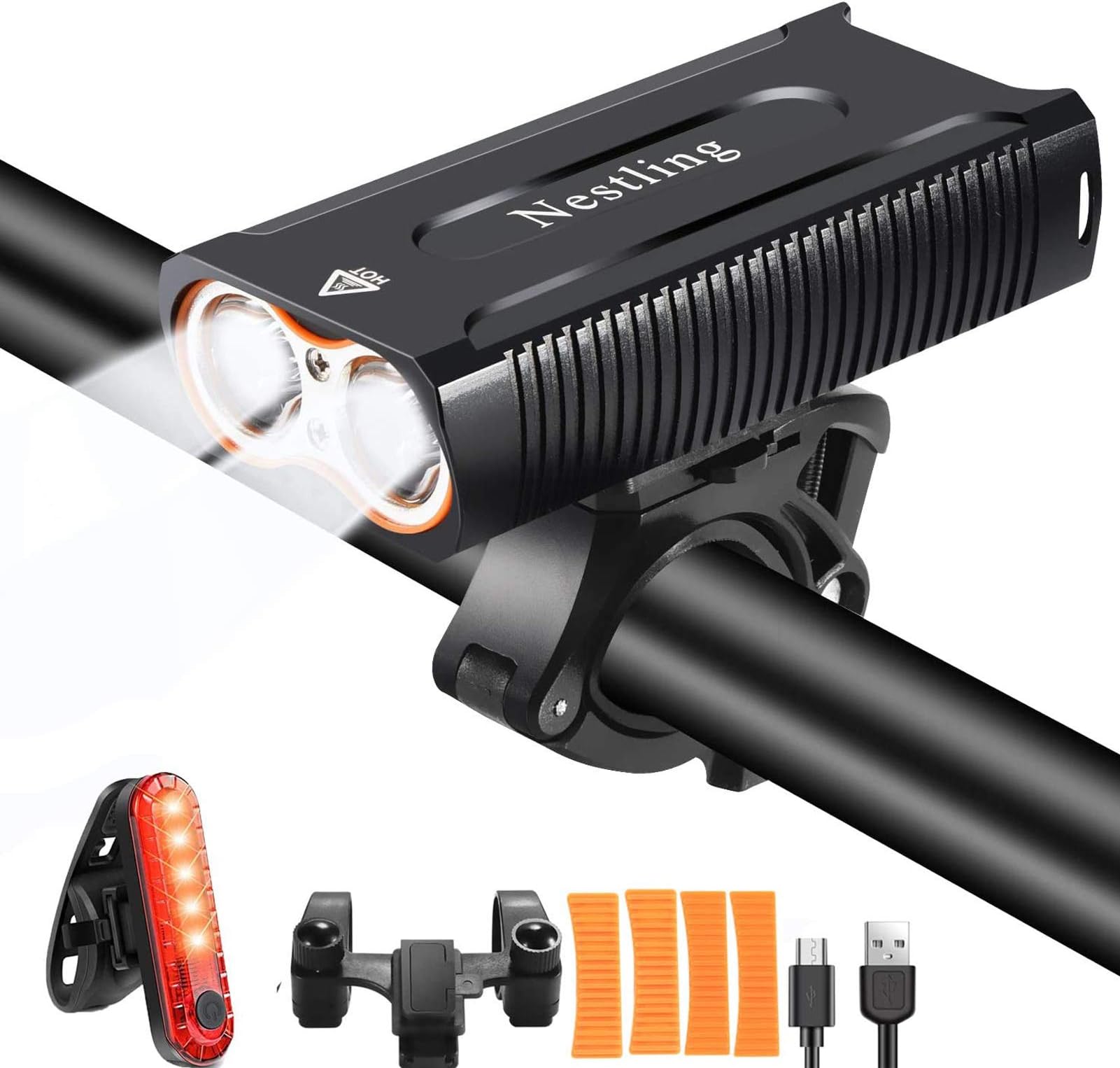 Nestling® Bike Light Set,USB Rechargeable Bicycle Light Mountain Bike Light, Super bright waterproof Led Cycle Lights Rechargeable, Easy Mount USB Front Light Headlight & Tail Light