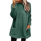 Womens Comfort Cozy Sweaters for Anxiety Long Sleeve Round Neck Lightweight Casual Pullover Winter Warm Long Tops