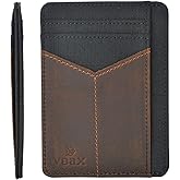 VBAX RFID Slim Wallet for Men Women, 8 Card Slot Leather Minimalist Front Pocket Credit Card Holders Black Vintage Leather