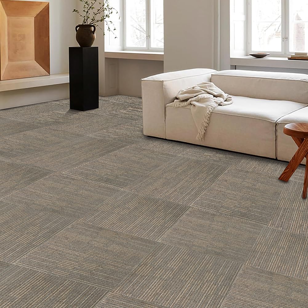 Photo 1 of ALTRUISTIC Heavy Duty Bedroom Carpet Tiles, 24" x 24", Non-Slip Soft Commercial Square Floor Tile, 18 Pieces/72 sq ft, FlexLok Tabs Included, for Office Living Room Kitchen Basement Gym
