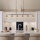 Linear Chandeliers for Dining Room 6 Light Dining Room Light Fixture 55 IN Finished Black and Gold Farmhouse Chandelier with 