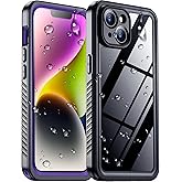 Temdan Compatible with iPhone 14 Case Waterproof, Built-in Screen & Camera Protector IP68 Underwater Full Body 14FT Military Dropproof Shockproof Phone Case 6.1"-Purple/Clear