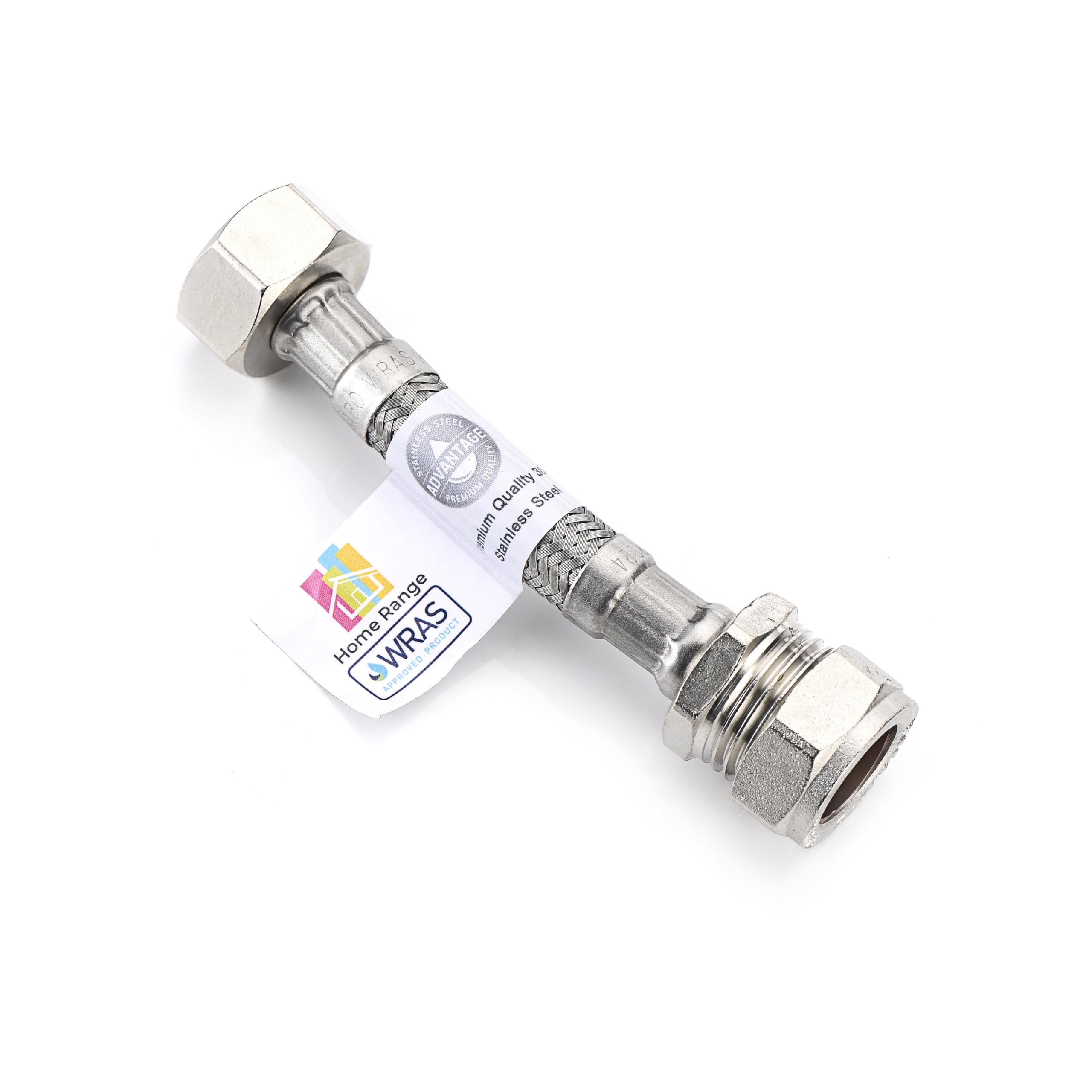 Home Range 100mm WRAS Approved15mm Compression x 1/2" |7 Lengths| Flexi Pipe Connector, BSP Fitting, 304 Stainless Steel, Rust & Lead-Free Flexible Hose for Kitchen & Bathroom