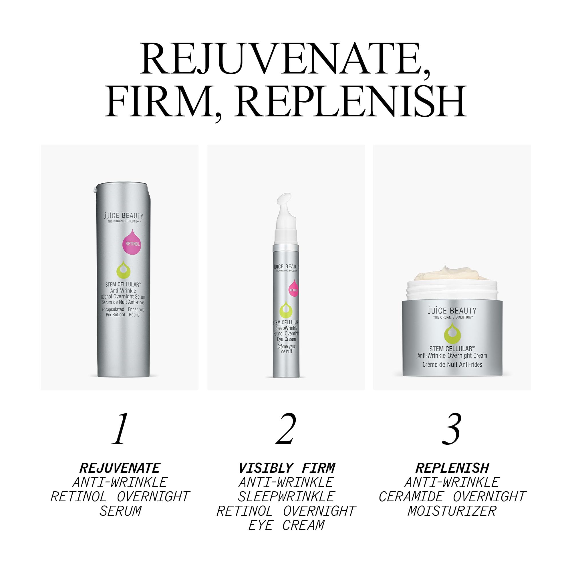 Juice Beauty Stem Cellular Anti-Wrinkle Retinol Overnight Serum - 30 mL - Reduces Look of Fine Lines, Wrinkles, Dark Spots + Skin Roughness - Vegan, Cruelty Free