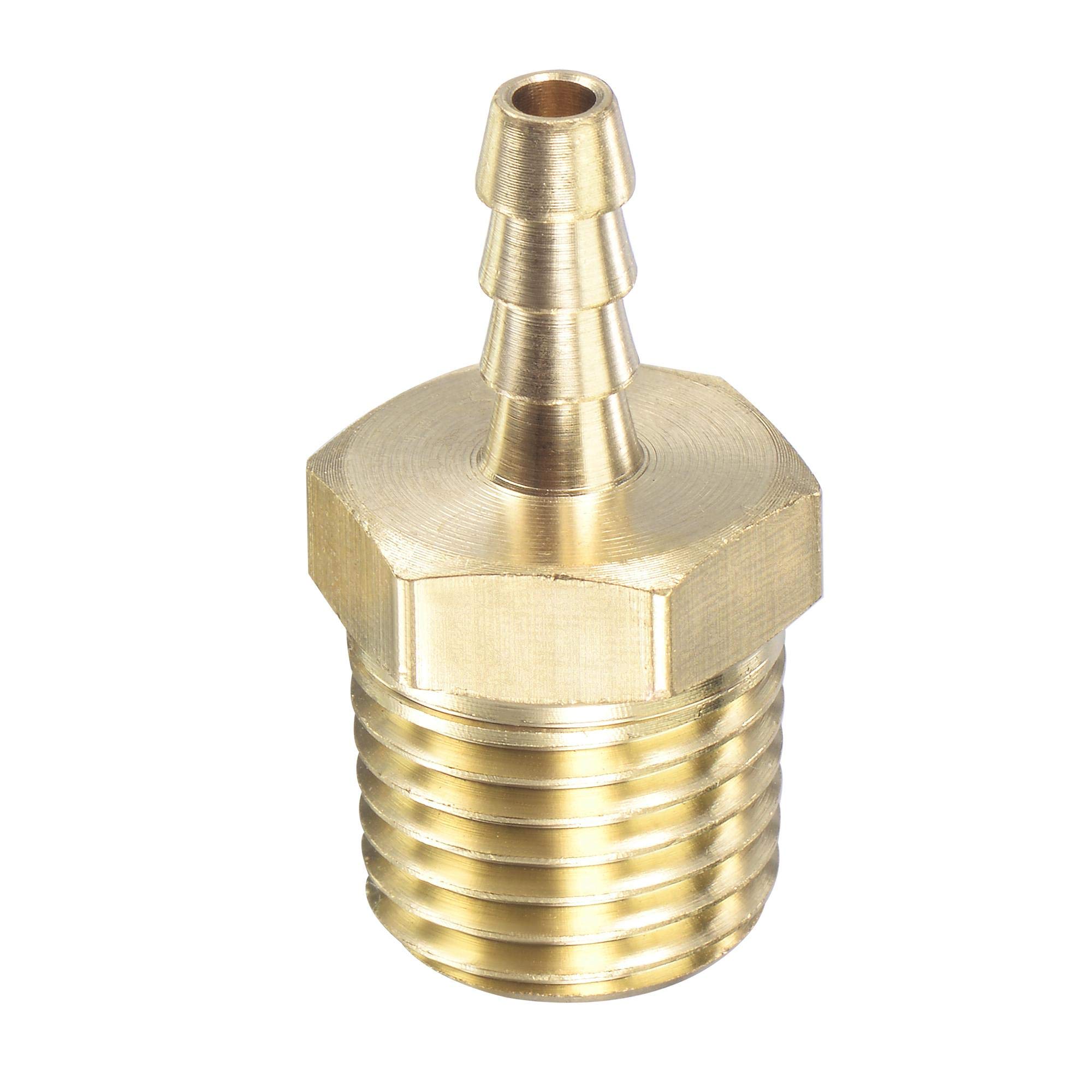sourcing map Brass Hose Barb Fitting Straight 3/16 Inch x NPT 1/4 Male Thread Pipe Connector for Water Air Fuel Tube