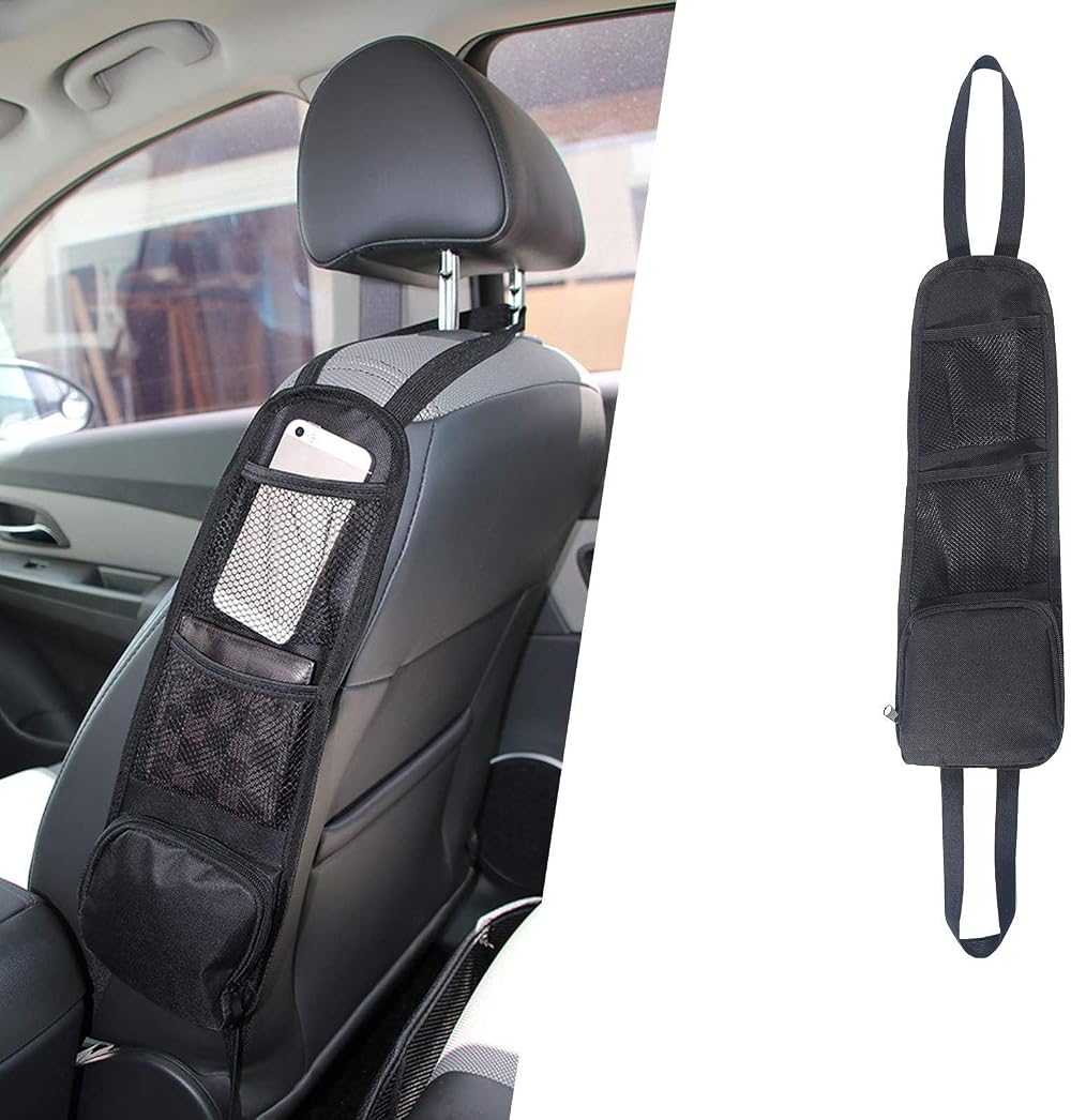 URAQT Car Seat Side Storage Bag 3 Pockets Mesh Holder 42x14cm Universal