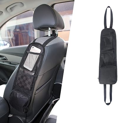 URAQT Car Seat Side Storage Bag 3 Pockets Mesh Holder 42x14cm Universal
