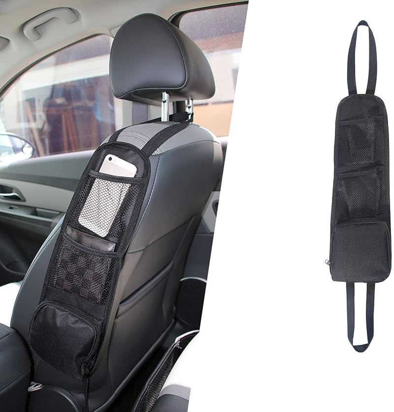 URAQT Car Seat Side Storage Bag 3 Pockets Mesh Holder 42x14cm Universal