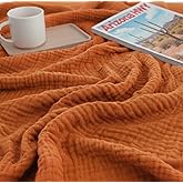 KyraHome Muslin Throw Blankets for Adults, Kid, 50"x60",100% Cotton Plant Dyed, Breathable, Lightweight Gauze Soft Cotton Blanket for Couch, All Season (Terracotta/Rust Orange)
