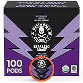 Death Wish Coffee - Single Serve Pods - Dark Roast Coffee Pods - Made with USDA Certified Organic - Extra Kick of Caffeine (100 Count (Pack of 1), Espresso Roast)