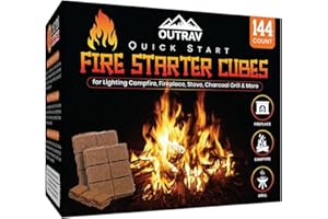 OUTRAV Fire Starter Cubes, 144ct Charcoal Firestarter Squares for Lighting Fireplace, Wood Stove, Grill, Campfire, BBQ Smoker Pit – Mini Nontoxic Waterproof Fire Starting Bricks for Camping, Survival (144PK)