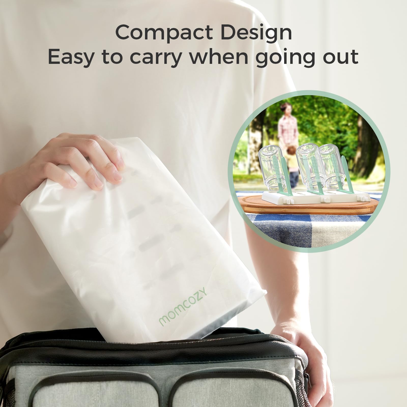 Momcozy DIY Larger Bottle Drying Rack for 18 Bottles, Space Saving Countertop Vertical Rack with Brushes Holder, Detachable Travel Bottle Rack for Baby Accessories & Pump Parts