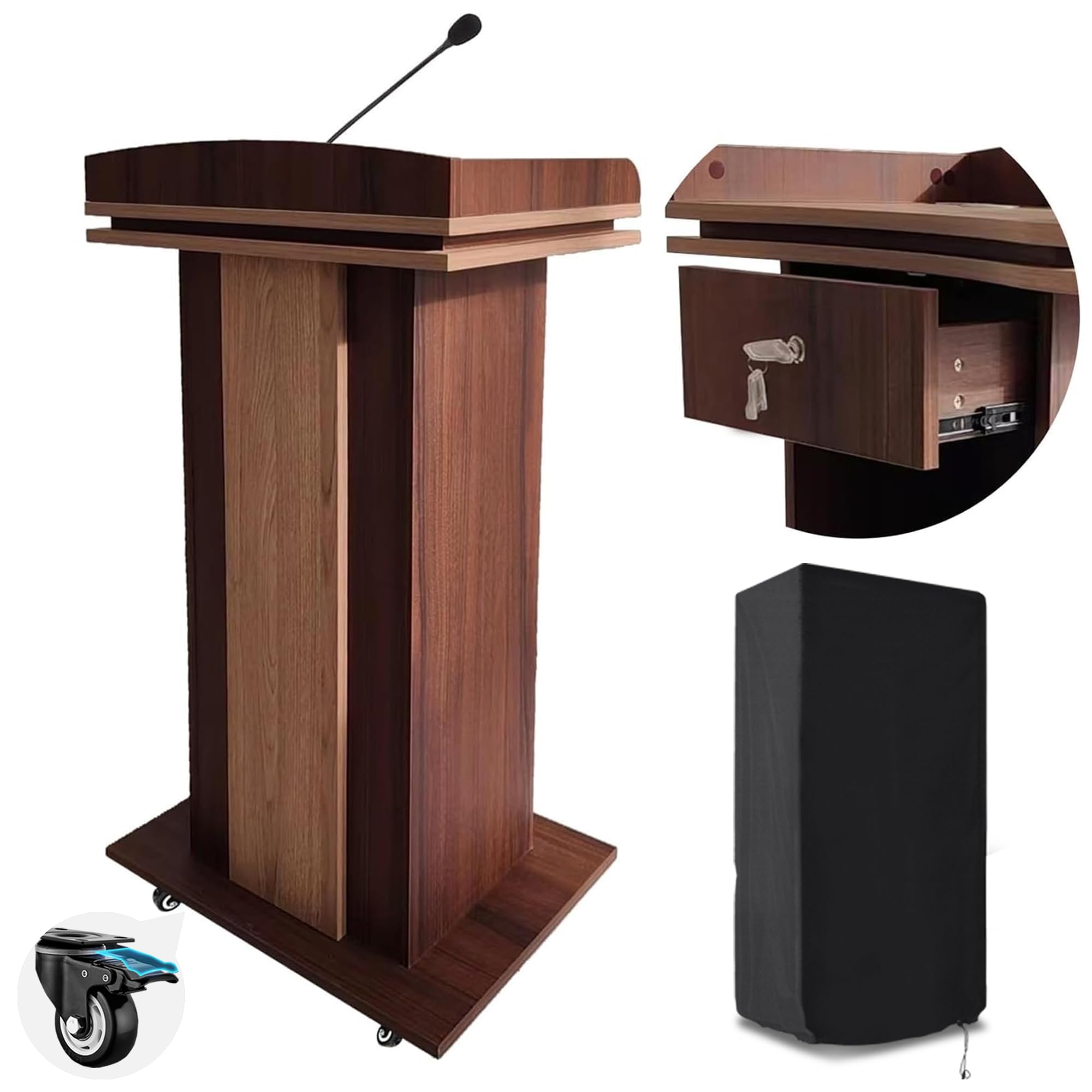 Podium, Wooden Podium, Hostess Stand with Wheels, 2
