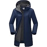 Outdoor Ventures Women's Softshell Jacket with Removable Hood Fleece Lined Windbreaker Insulated Long Warm Rain Jacket