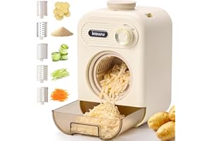 Kawu 5-in-1 Electric Cheese Grater, Professional Salad Maker & Vegetable Shredder with Large Feed Chute, Electric Food Proces