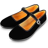 APIKA Women's Velvet Mary Jane Shoes Black Cottton Old Beijing Cloth Flats Yoga Exercise Dance Shoes