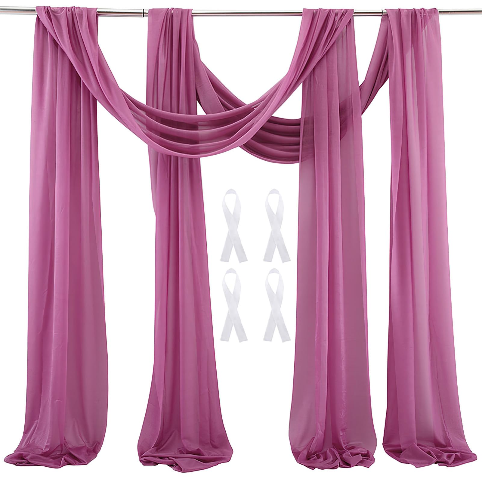 Wedding Arch Sheer Drapery Backdrop Voile Curtain Chiffon Draping Fabric 20Ft Sheer Curtains Arbor Drapery for Wedding Ceremony Reception Party Ceiling Decor, Pale Mauve, 2 Panels