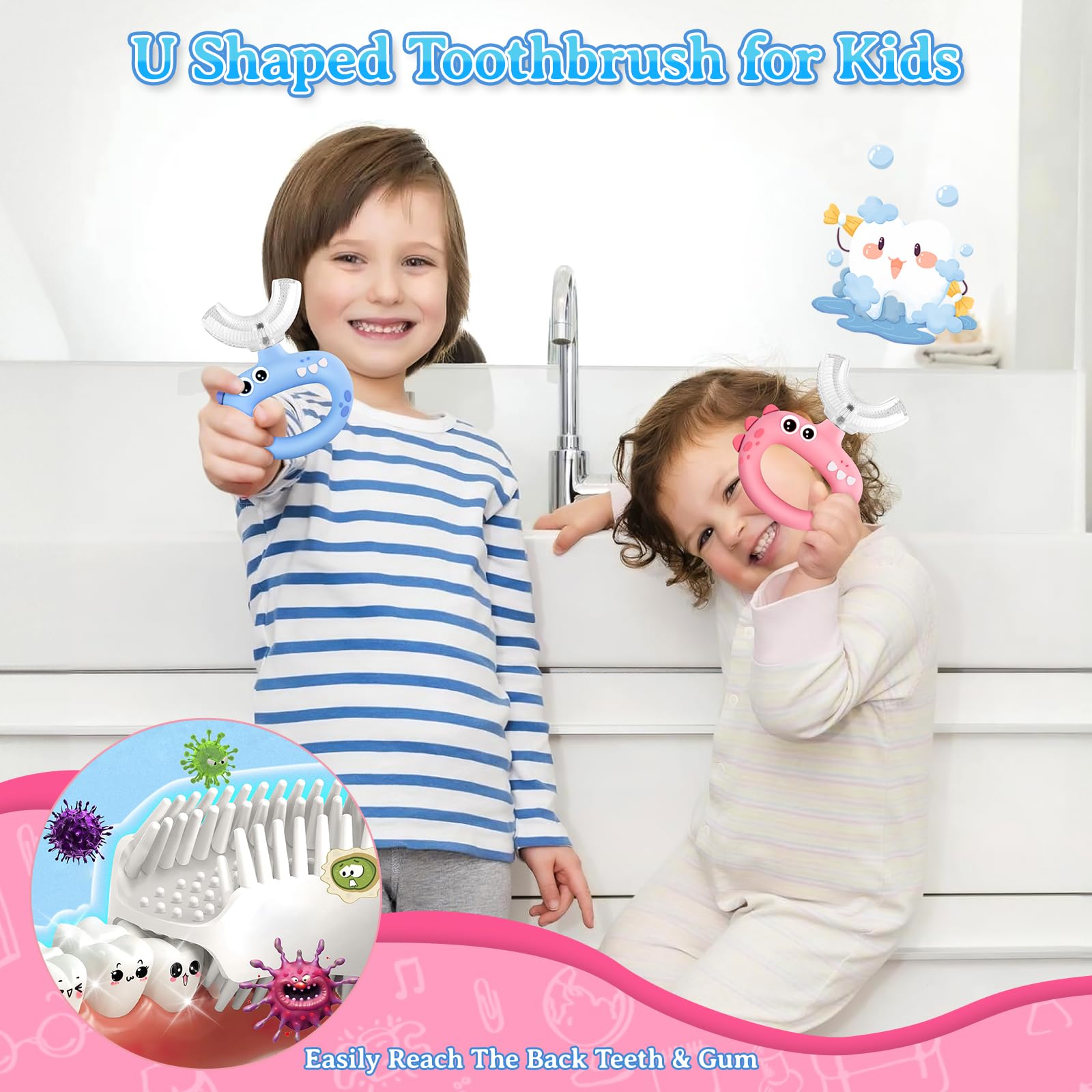 Toddler Toothbrush - U Shaped for Kids Ages 1-2, 2-4, Baby Toothbrush with Food Grade Soft Silicone, 360° Whole Mouth Cleaning Design, 2 PCS