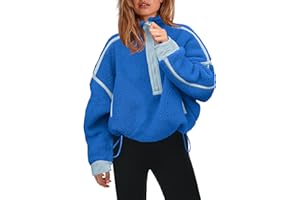 Panadila Womens Half Zip Sherpa Fleece Pullover Soft Oversized Sweatshirt with Pockets Warm Fuzzy Sweater