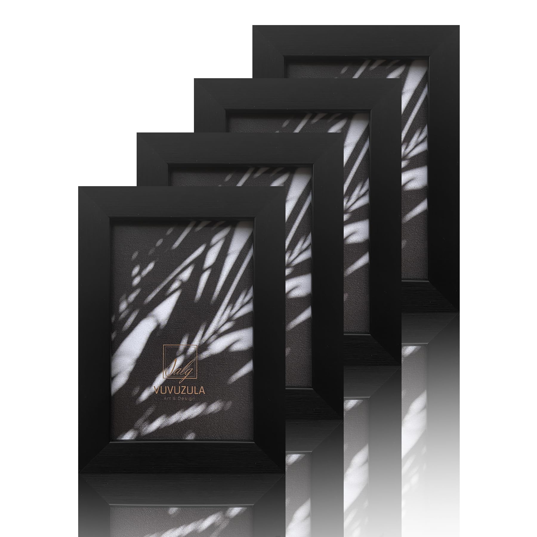VUVUZULA 6x4 Real Glass Black Picture Frames Photo Frame 4x6 Inch Set of 4 for Tabletop or Wall