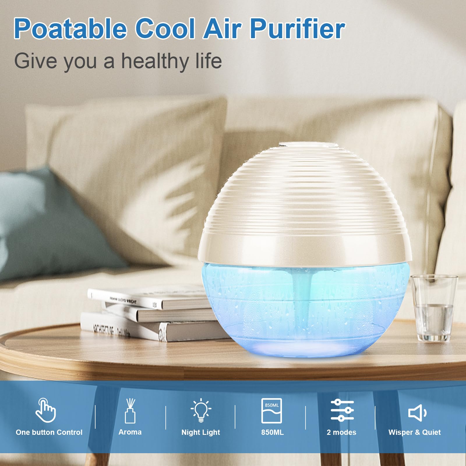 ap airpleasure Water-Based Purifier Air Washer, Air Revitalizer & Freshener, Air Fresher with 6 Colorful lights for Rooms (White)