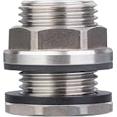 RAINPAL SSBF020 Stainless Steel 304 Bulkhead Tank Fitting (Double Female 1/2&rdquo; NPT/FIP and Male 3/4" MHT Garden Hose Threaded, w/Step Gasket) (1)