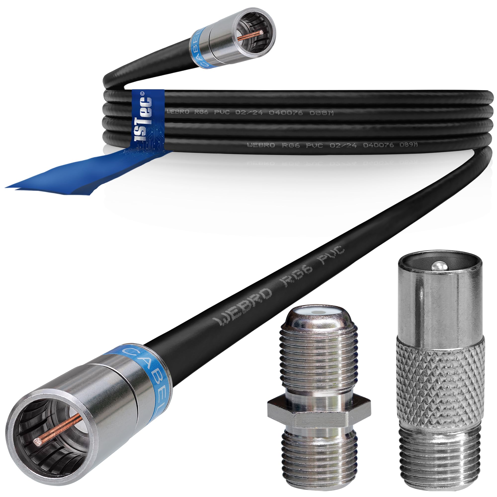 1STec 4m Black Virgin Media Quick Fit Male Push On or Over Female F-connector Technetix Isolator IEC Webro Extension Cable for V6 TIVO Set Top Box VIVID Fibre Super Hub Broadband Modems to 4 Metre — image 1