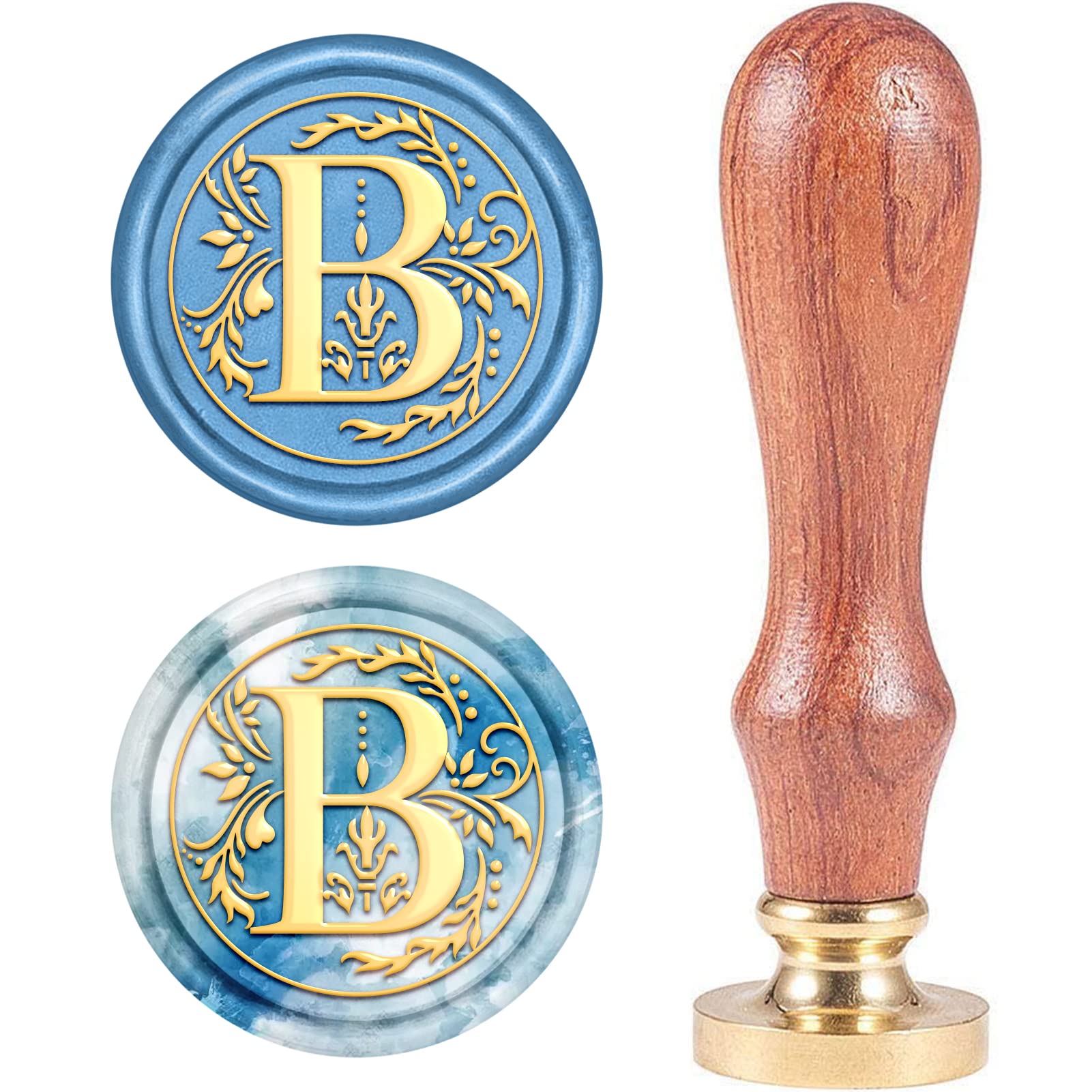 CRASPIRE Retro Alphabet Initials Wax Sealing Stamp Classic Vintage 26 Letters A-Z 25mm Removable Brass Head Wood Handle for Envelope Invitation Embellishment Gift Decoration（Letter B）