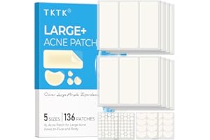 TKTK Large Pimple Patches for Face, 68 x 27 mm XL Hydrocolloid Bandages, Big Acne Patches for Body, Forehead, Chin, Nose, Chest and Back Blemish Zit Breakouts (Strip, Contoured, Dot 5 Sizes 136 Count)