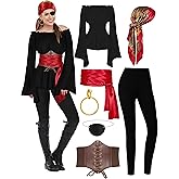 CICOCI Pirate Costume For Women With Accessories Renaissance Blouse Top Belt Headscarf Full Outfits Halloween Costume