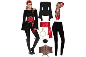 CICOCI Pirate Costume For Women With Accessories Renaissance Blouse Top Belt Headscarf Full Outfits