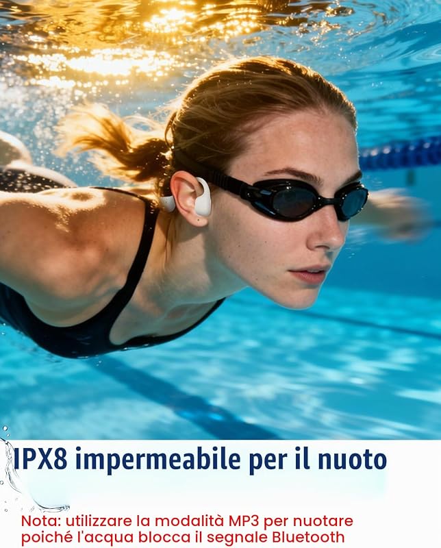 Cuffie a Conduzione Ossea Nuoto, IPX8, Bluetooth 6.0, MP3 8 GB