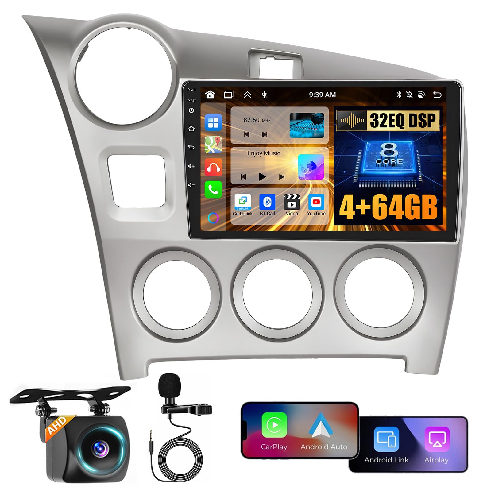 Photo 1 of [8 Core 4+64GB] Hikity for Toyota Matrix 2009 2010 2011 2012 2013 2014 Radio Android Car Stereo, 9 Inch IPS Touchscreen Car Radio with Carplay Android Auto 59UI GPS WiFi 32EQ DSP Backup Camrea