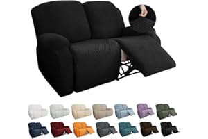 YEMYHOM 6 Pieces Stretch Loveseat Recliner Slipcover Jacquard Recliner Sofa Cover with Side Pocket Fitted Recliner Cover Couch Furniture Protector with Elastic Bottom (Loveseat Recliner, Black)