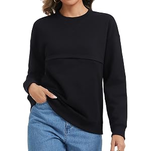 Sosolism 100% Cotton Nursing Hoodie Zip Front Breastfeeding S-XXL | Long Sleeve Thick Nursing Sweatshirts,Front Hidden Zipper